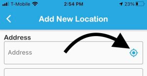 screenshot of the address field with geolocation button to add a kid friendly place