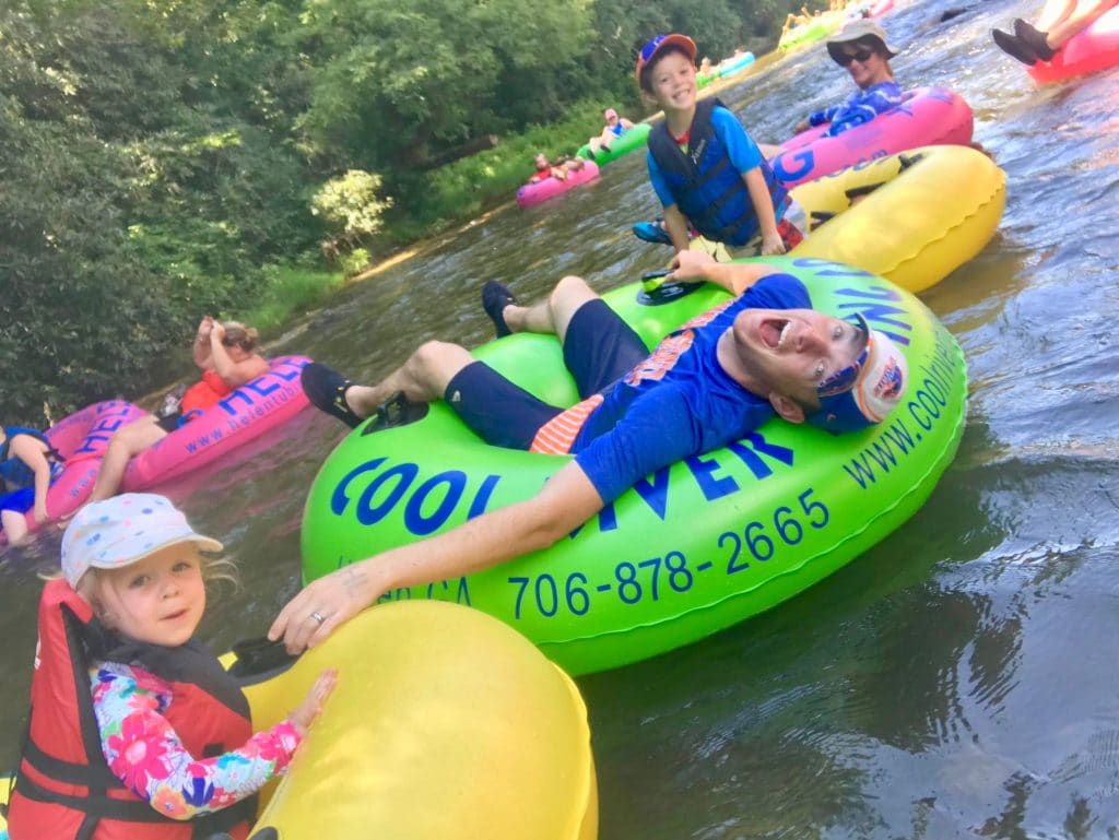 Family enjoying some river tubing in Georgia