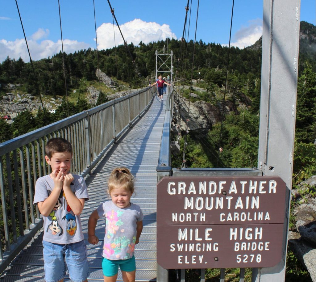 Entrance of the Grandfather mountain swingling bridge in North Carolina