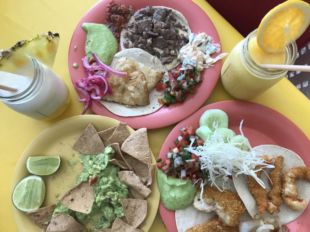 Tacos and other lunch items at a local restaurant in La paz
