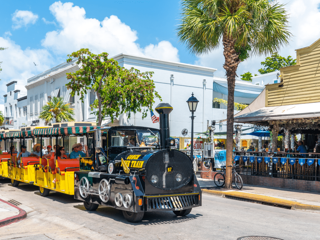 Conch train parked in downtown Key West Florida