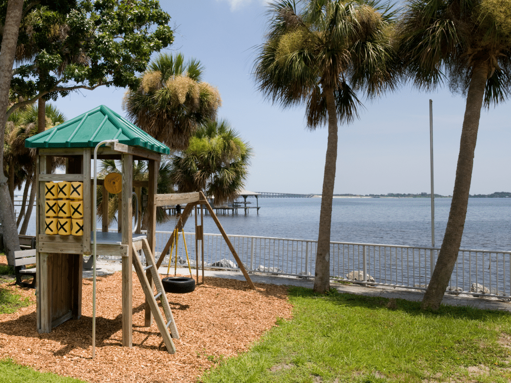 Playground with beach in background