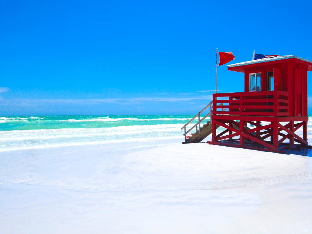 Red Lifeguard booth on the siesta beach