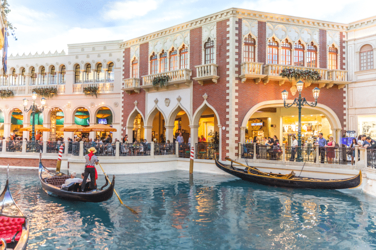 The outdoor canals of the venitian in las vegas