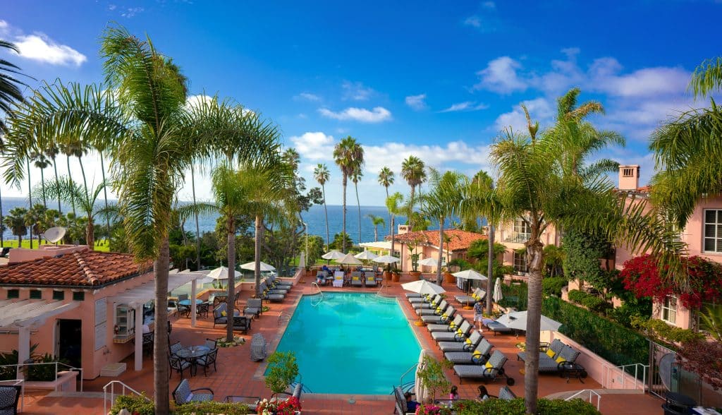 View of La Jola's pool, one of the best family hotels in san diego.