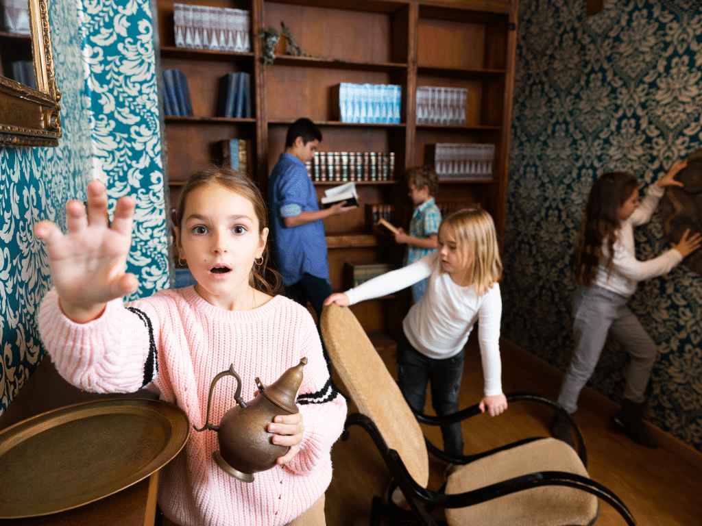 Kids playing in an escape room